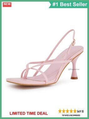 Strappy Kitten Heel Slingback Sandals Square Toe Faux Leather